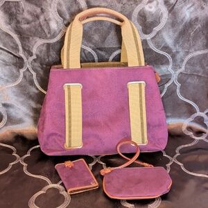 Tommy Hilfiger Purple and Tan Tote Set